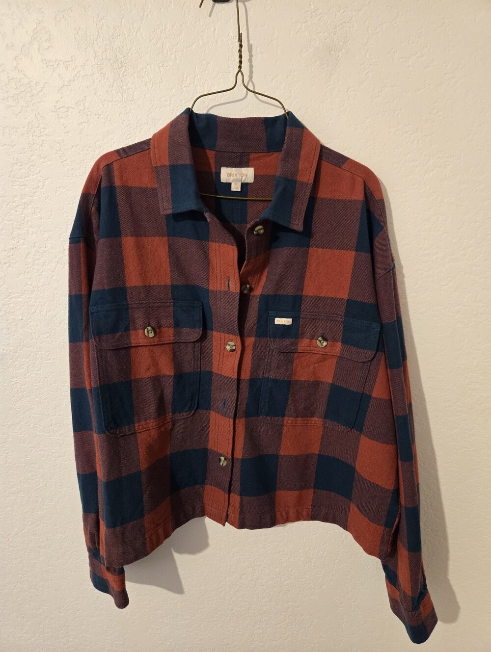 Brixton Rust & Navy Plaid Button-Front Shacket.